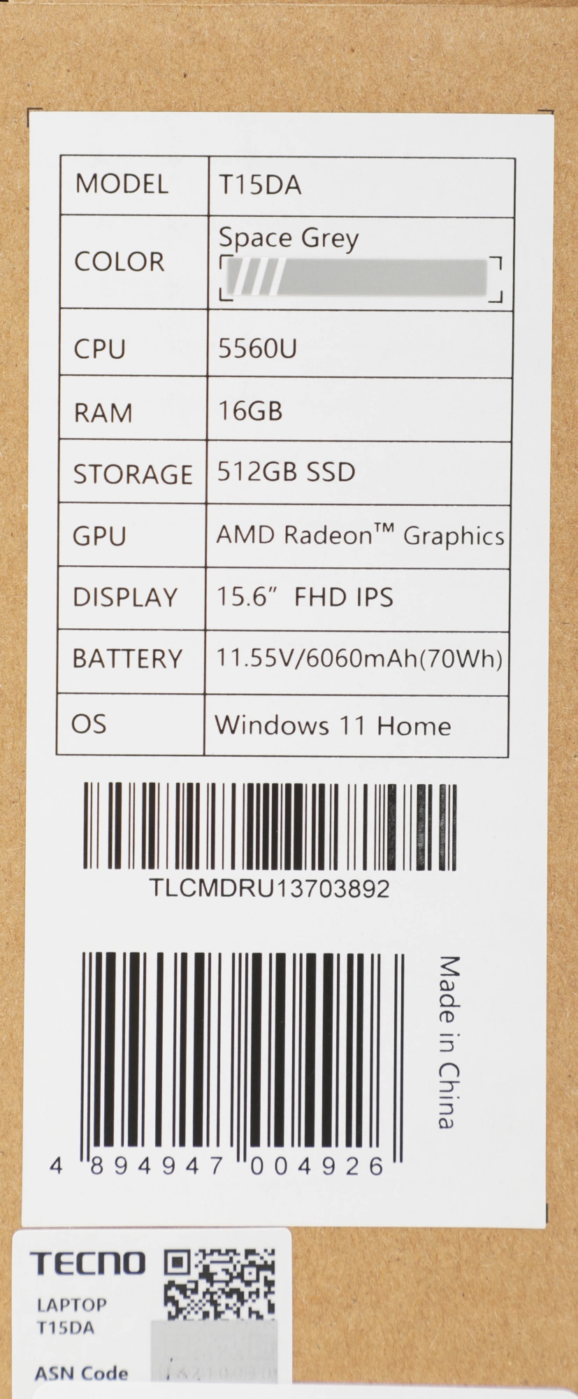 Ноутбук Tecno MegaBook T1, 15.6", IPS, AMD Ryzen 5 5560U, LPDDR4 16ГБ, SSD 512ГБ, AMD Radeon Graphics, серый (71003300136) от официального дилера в России