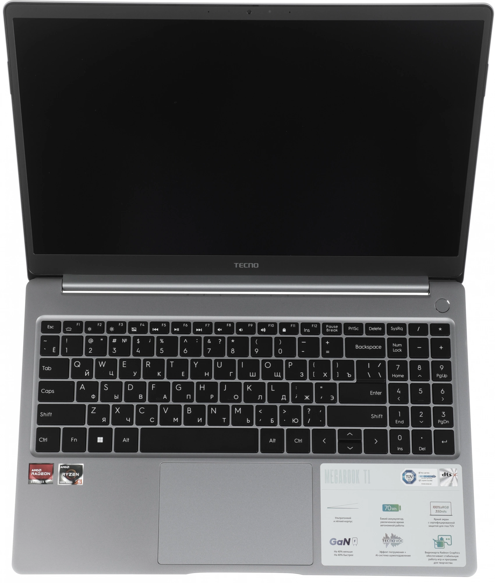Ноутбук Tecno MegaBook T1, 15.6", IPS, AMD Ryzen 5 5560U, LPDDR4 16ГБ, SSD 512ГБ, AMD Radeon Graphics, серый (71003300136) от официального дилера в России