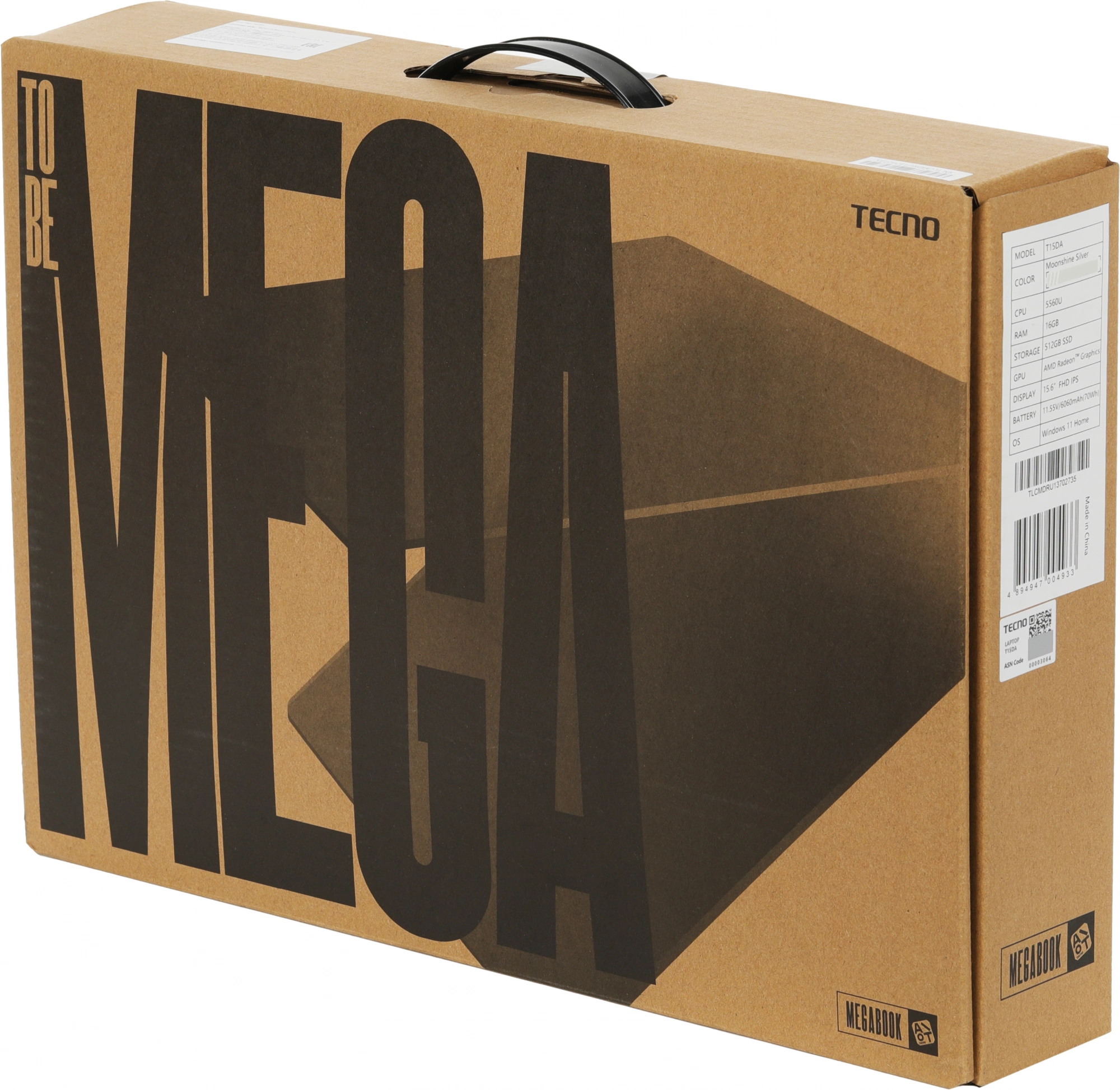 Ноутбук Tecno MegaBook T1, 15.6", IPS, AMD Ryzen 5 5560U, LPDDR4 16ГБ, SSD 512ГБ, AMD Radeon Graphics, серебристый (71003300137) от официального дилера в России