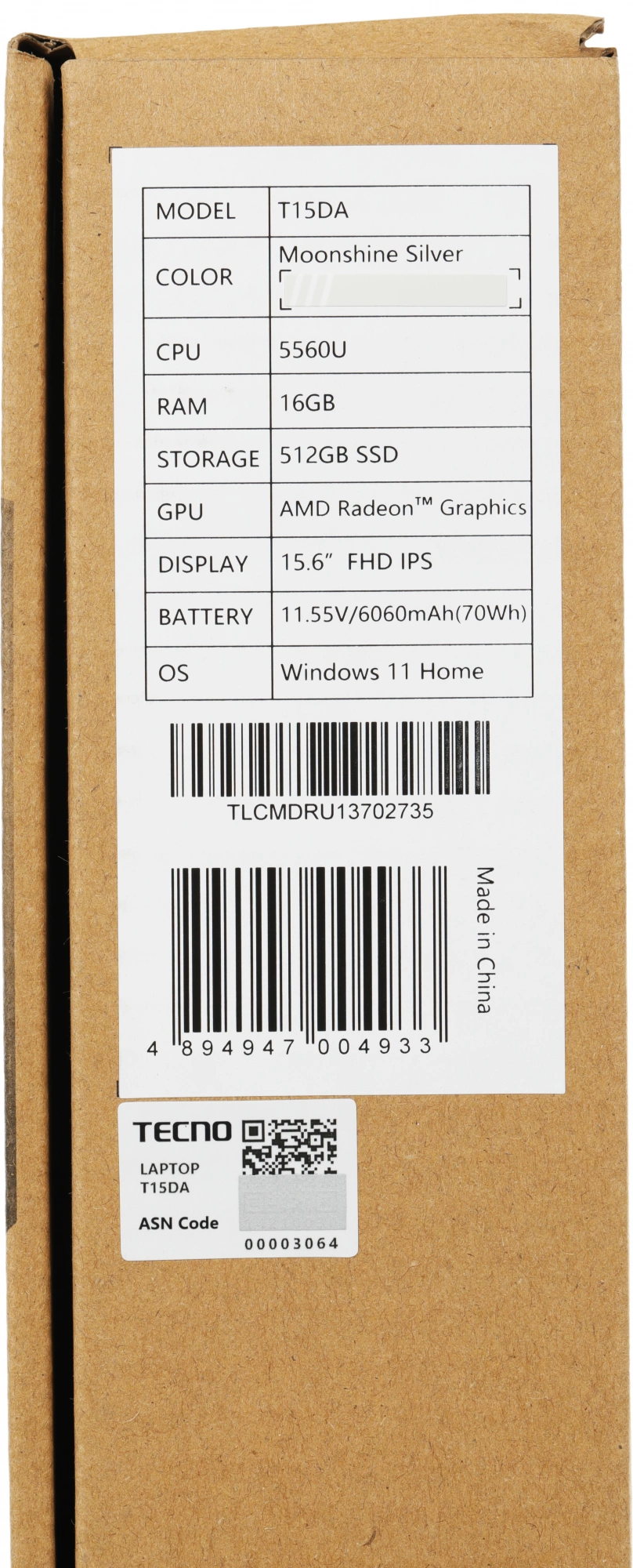 Ноутбук Tecno MegaBook T1, 15.6", IPS, AMD Ryzen 5 5560U, LPDDR4 16ГБ, SSD 512ГБ, AMD Radeon Graphics, серебристый (71003300137) от официального дилера в России