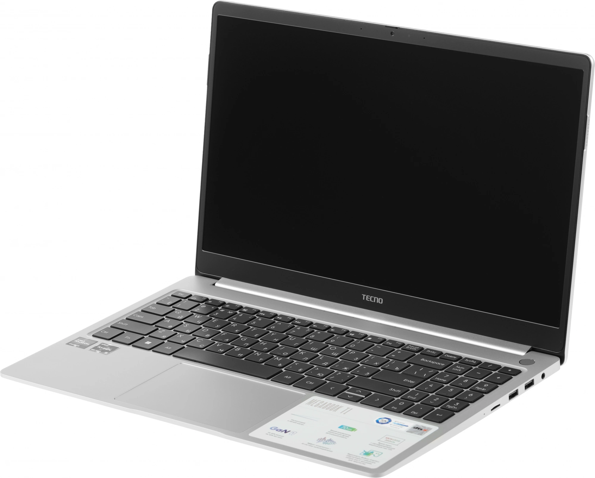 Ноутбук Tecno MegaBook T1, 15.6", IPS, AMD Ryzen 5 5560U, LPDDR4 16ГБ, SSD 512ГБ, AMD Radeon Graphics, серебристый (71003300137) от официального дилера в России