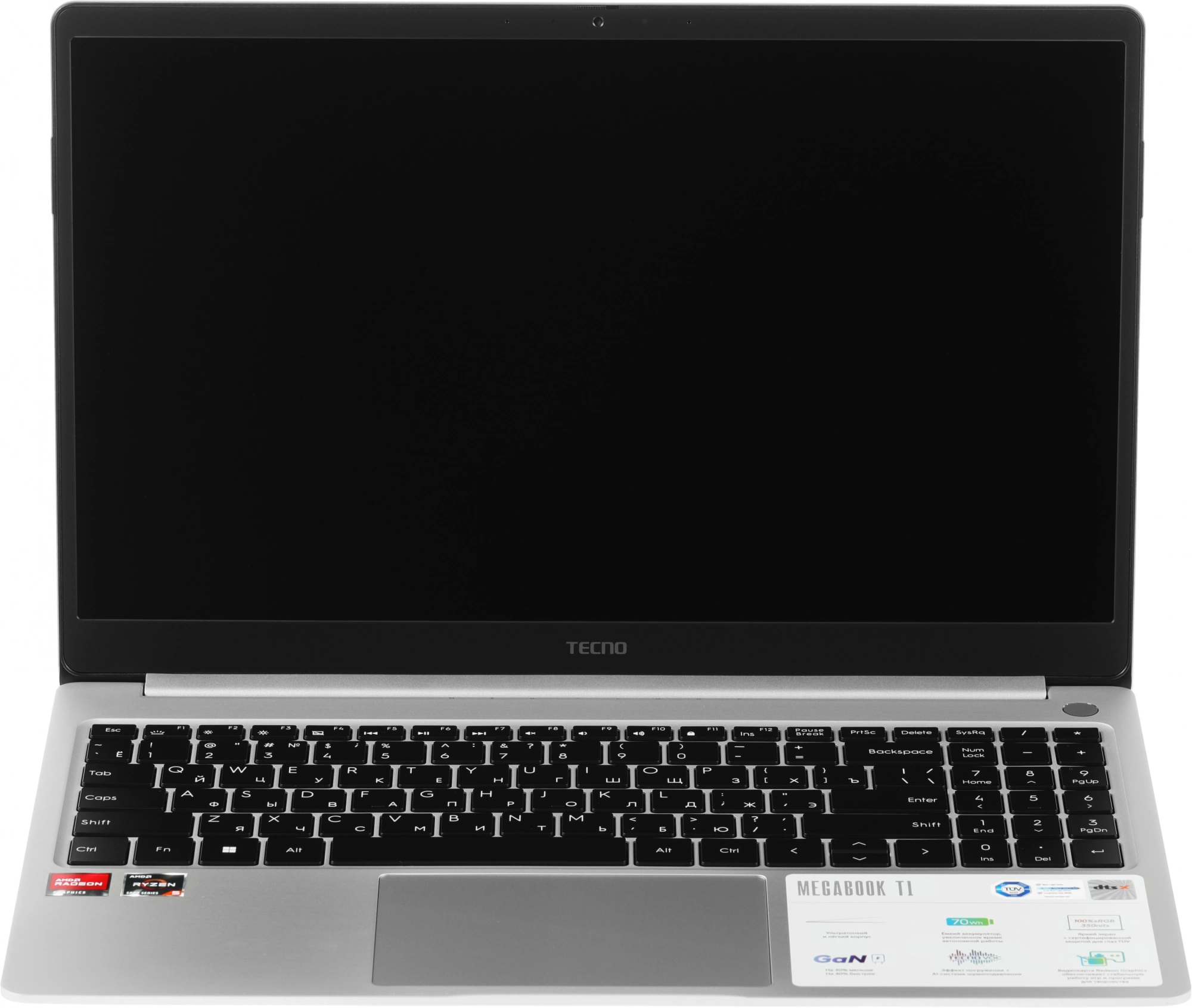 Ноутбук Tecno MegaBook T1, 15.6", IPS, AMD Ryzen 5 5560U, LPDDR4 16ГБ, SSD 512ГБ, AMD Radeon Graphics, серебристый (71003300137) от официального дилера в России